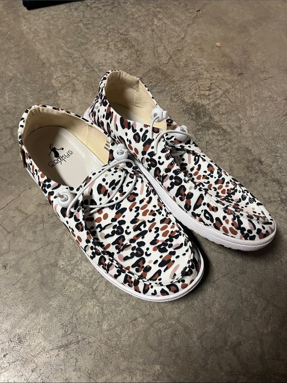 Corkys Leopard Print Boat Shoes in White, Brown & Black